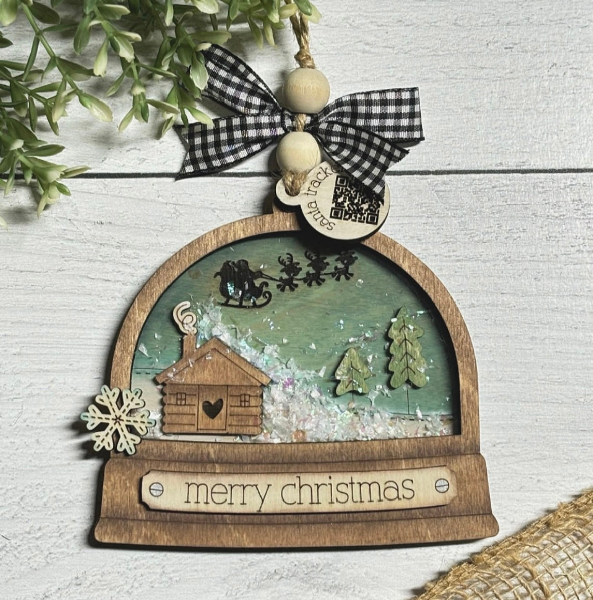 Santa Tracker Snow Globe Ornament 1-piece Wood Blank Set