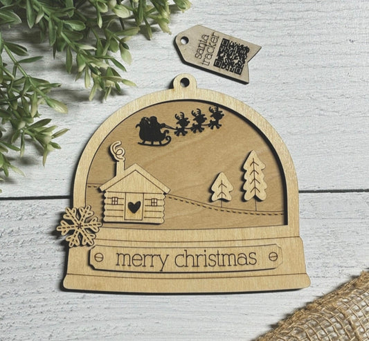 Santa Tracker Snow Globe Ornament 1-piece Wood Blank Set