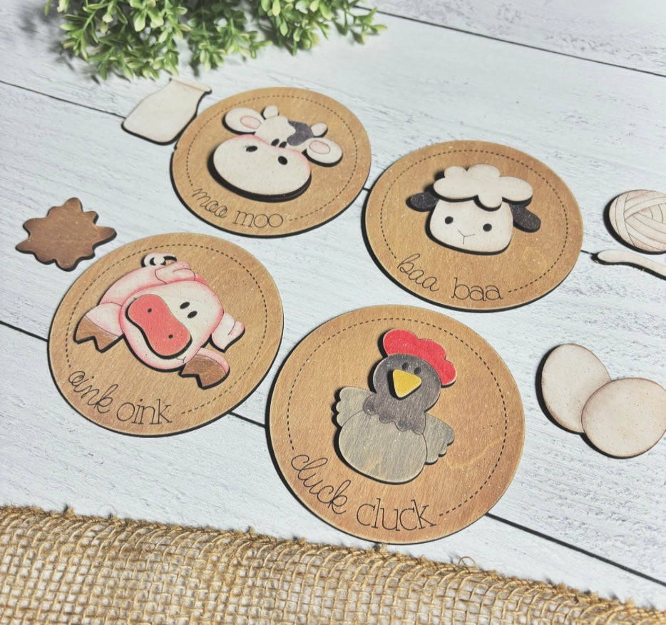 Farm Interchangeable 4inch Rounds - Wood Blank Set of 4