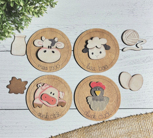 Farm Interchangeable 4inch Rounds - Wood Blank Set of 4