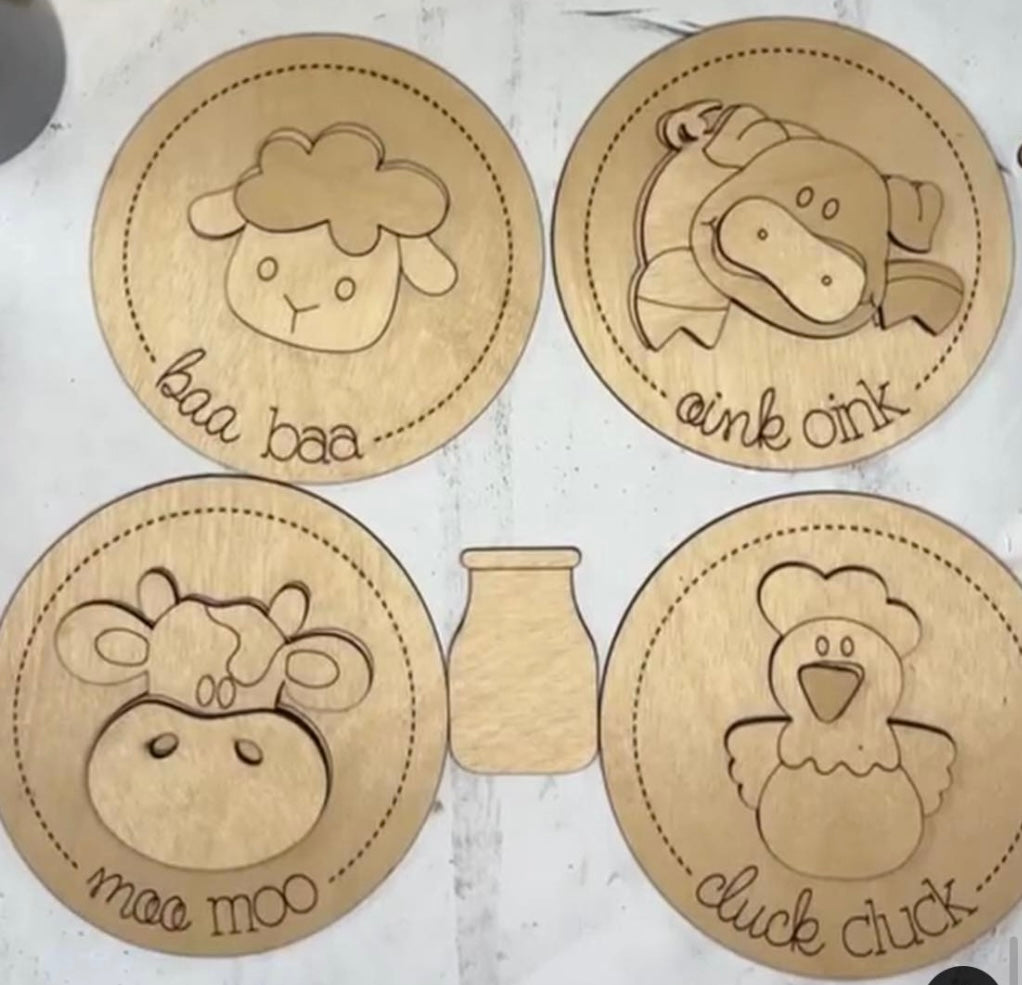 Farm Interchangeable 4inch Rounds - Wood Blank Set of 4