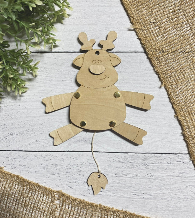 Snowman and Reindeer Wood Puppet Ornament Wood Blank Set of 2