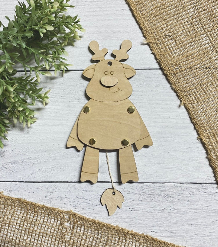 Snowman and Reindeer Wood Puppet Ornament Wood Blank Set of 2