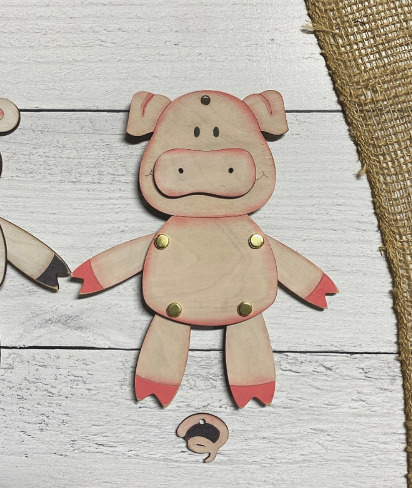 Cow and Pig Wood Puppet Ornament Wood Blank Set of 2