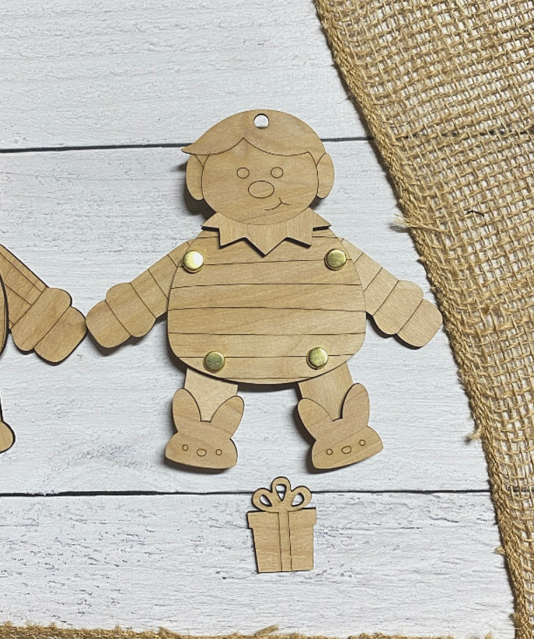 Santa and Elf Wood Puppet Ornament Wood Blank Set of 2
