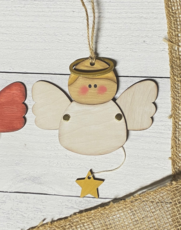 Angel and Cardinal Wood Puppet Ornament Wood Blank Set of 2