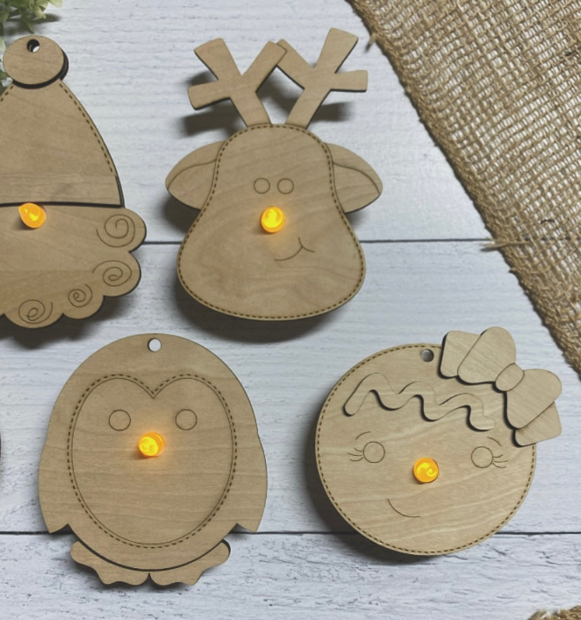Tea Light 5-piece Wood Blank Set Santa, Reindeer, Gingerbread, Penguin