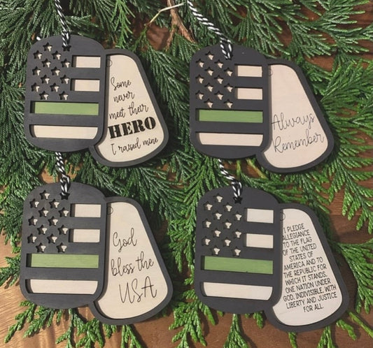 Military Dog Tag Ornament Wood Blank Set of 6