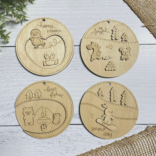 Snow Days Ornament - Wood Blank Set of 4