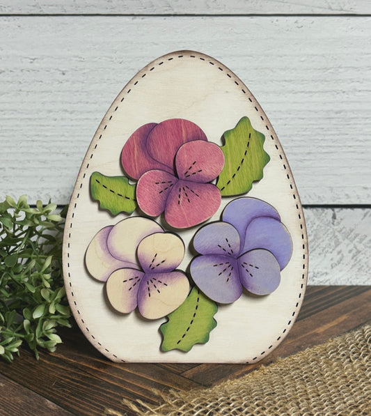 Pansy Flower Egg Shelf Sitter w/stand - Wood Blank