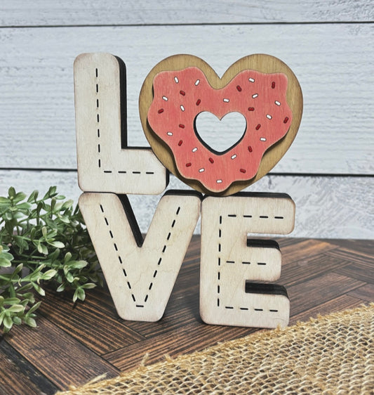 Love Donuts Shelf Sitter w/stand - Wood Blank