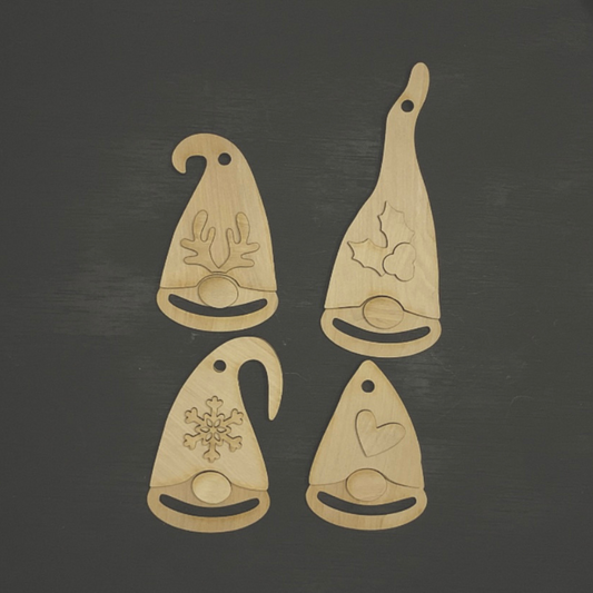 Gnome Macrame Beard Wood Blank Ornament Set of 4