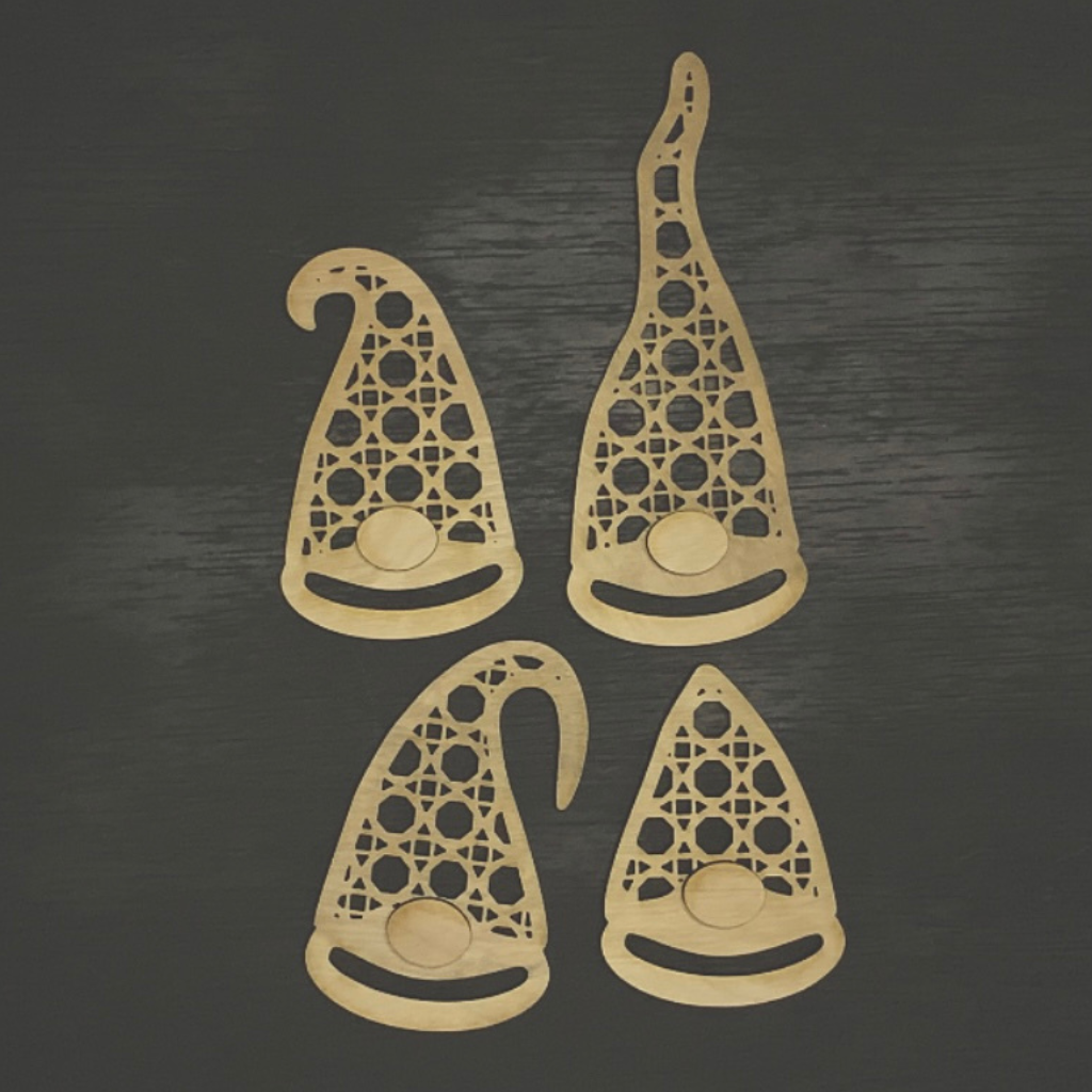 Rattan Gnome Macrame Beard Wood Blank Ornament Set of 4