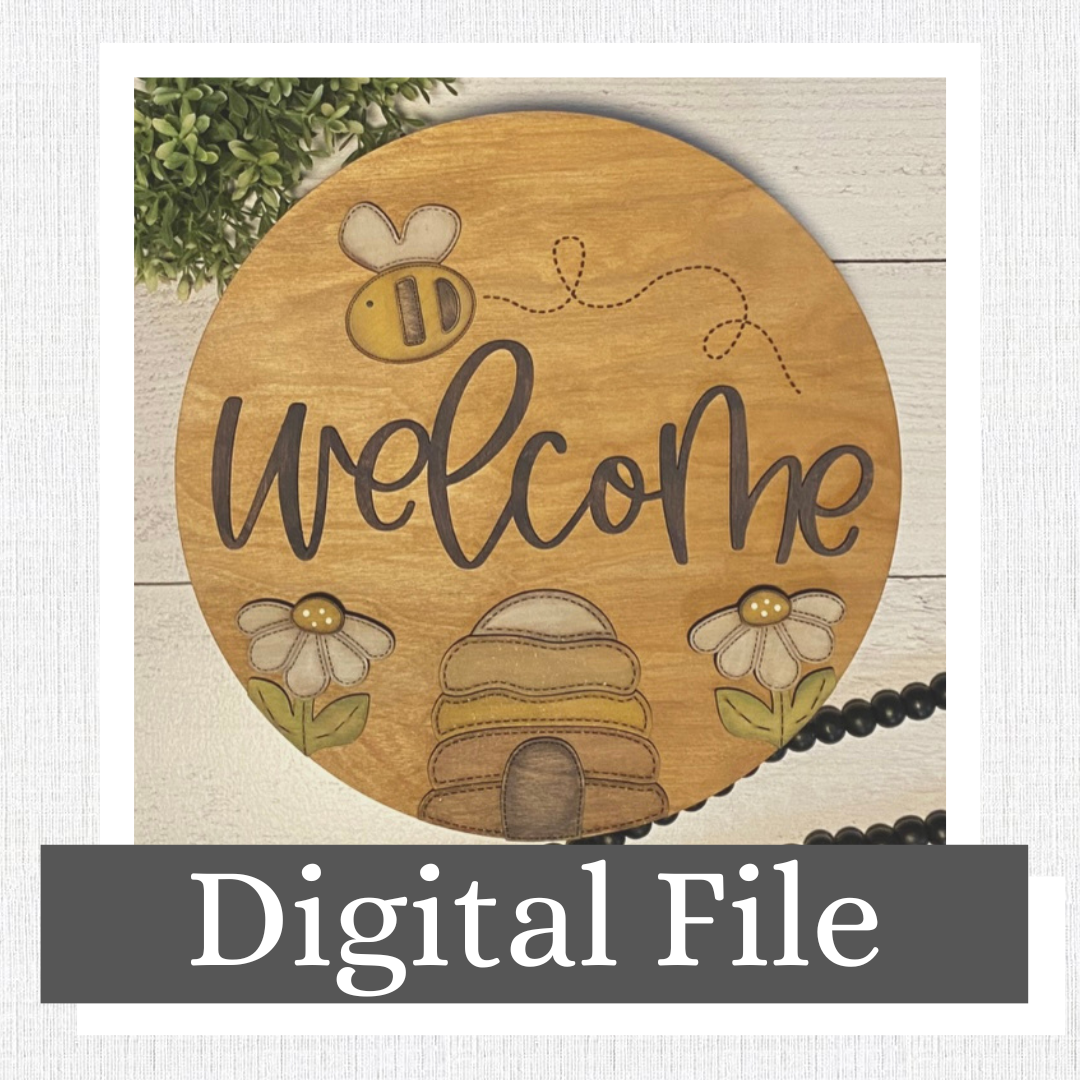 Hand Stitched Beehive and Daisy Sign! Welcome, Gift, Decor, Nursery Name, Newborn, Digital SVG File Only