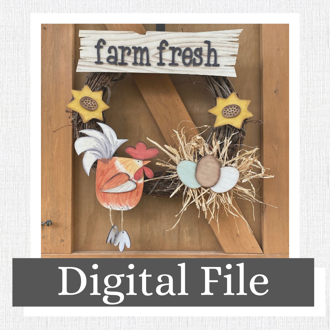 Chicken Themed Wreath Doorhanger, Interchangeable, Sunflower, Rooster, Farm Fresh, Egg, Grapevine, Country Decor, Prim Digital SVG File Only