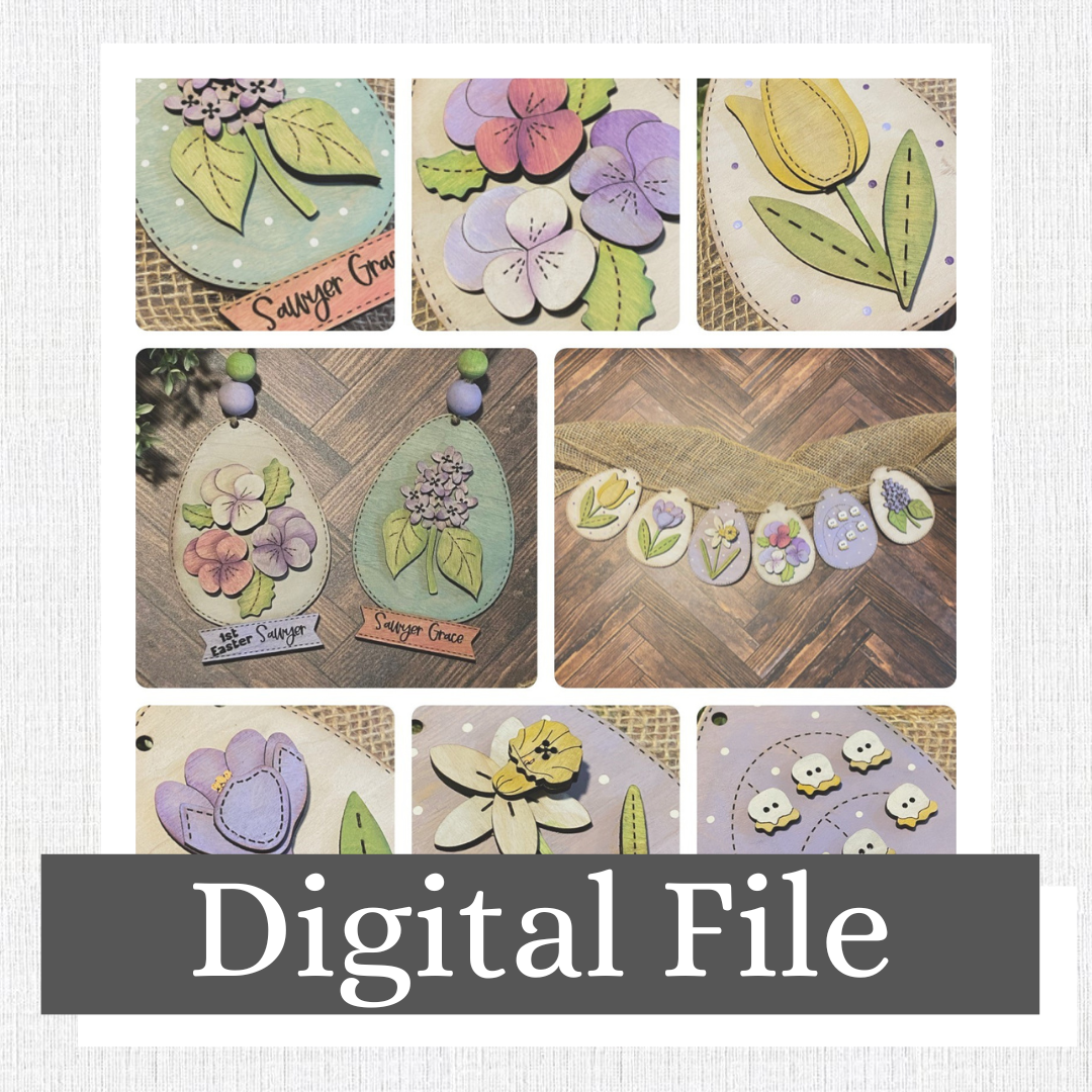 Hand Stitched Easter Eggs, Beaded Garland, Gift Tags, Lilac, Tulip, Pansy, Crocus, Lily of the Valley, Daffodil, Gift, Digital SVG File Only