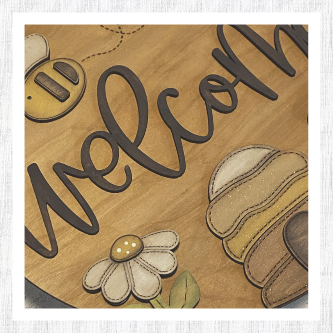 Hand Stitched Beehive and Daisy Sign! Welcome, Gift, Decor, Nursery Name, Newborn, Digital SVG File Only