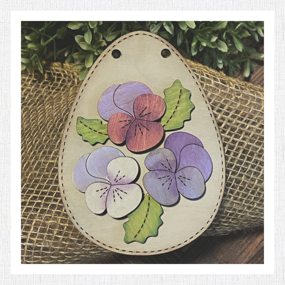 WOOD BLANK Hand Stitched Looking Easter Eggs. TAGS SINGLE HOLE