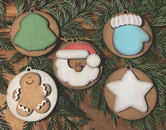 Hand Stitched Looking Santa, Gingerbread, Tree, Star, Mitten Ornament!
