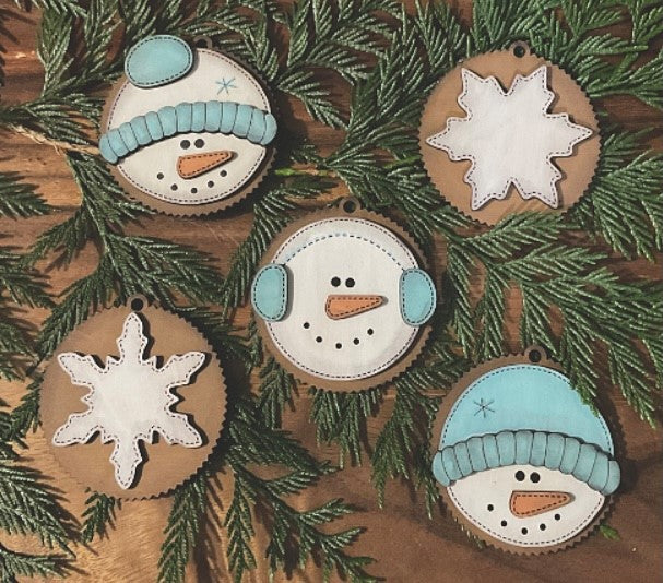 Hand Stitched Looking Snowmen and Snowflakes Ornaments!