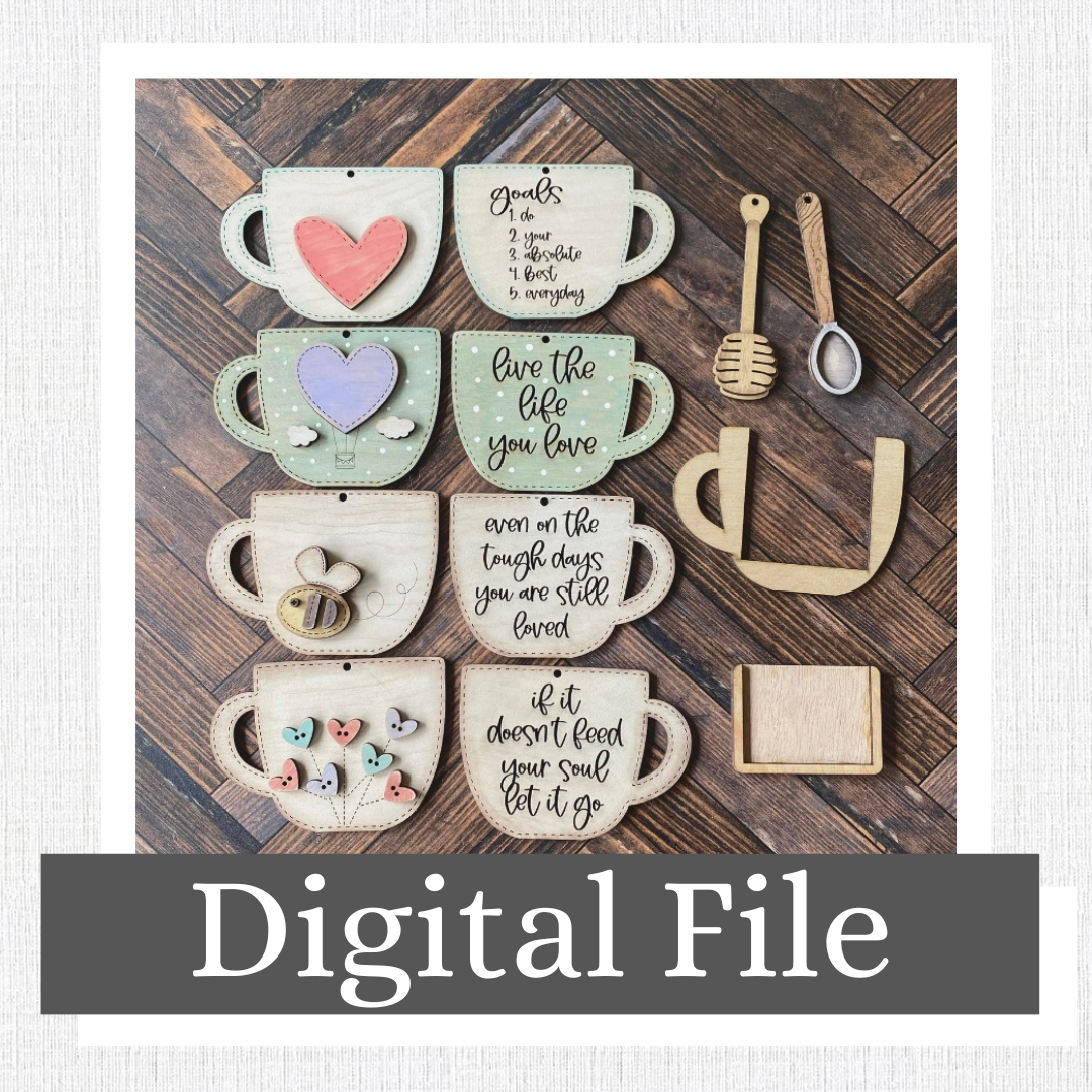 Hand Stitched Mugs for Gift Card, Beaded Garland, Car Charm, Keepsake, Gift, Charms, Valentine, Love, Hot Air Balloon, Digital SVG File Only