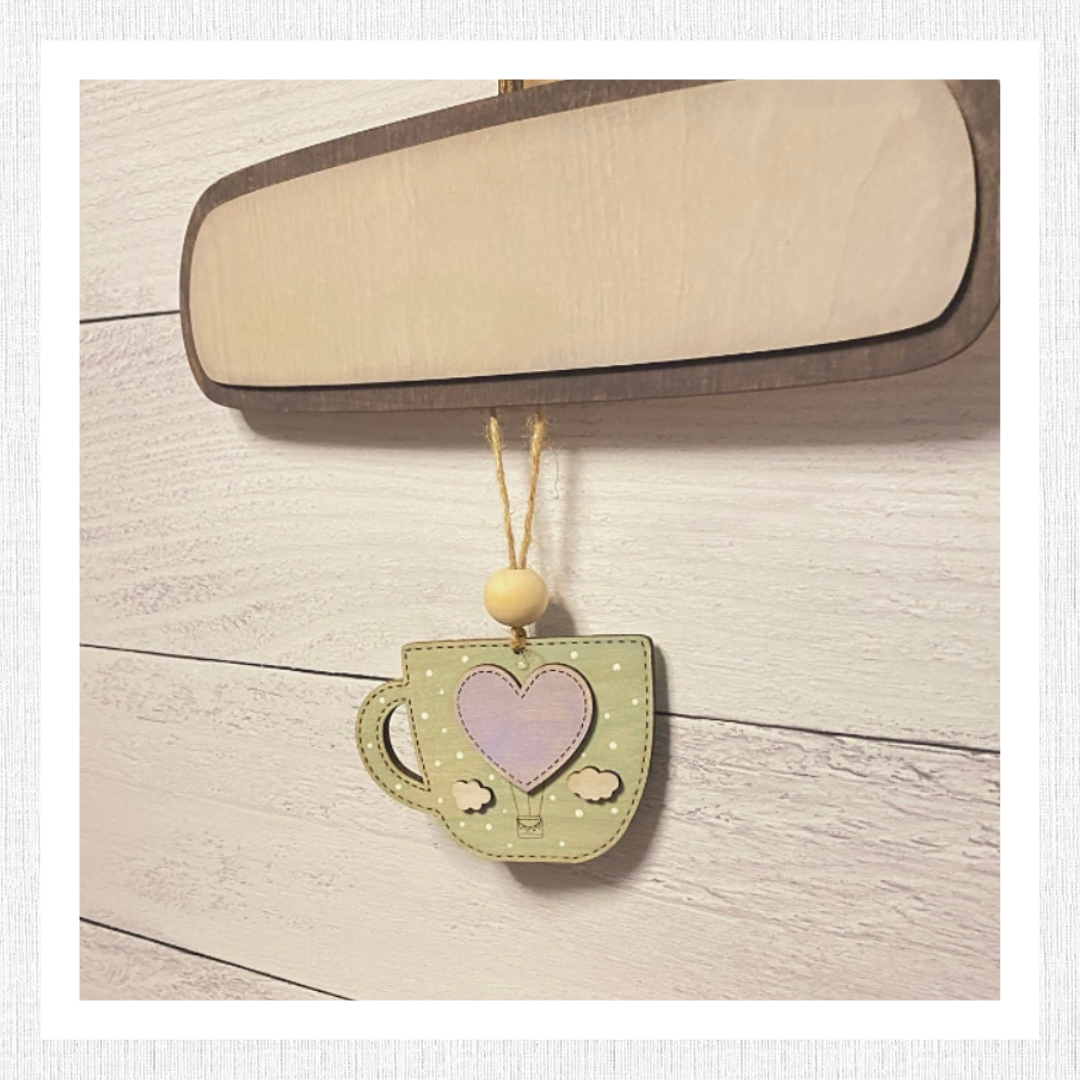 WOOD BLANK Heart, Hot Air Balloon, Bee, Button Flower Mug Set