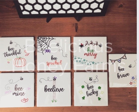 12 with extras! Bee Themed Holiday and Seasonal Interchangeable Ceramic Tile Template Digital SVG Files Instant Download Laser Cutting