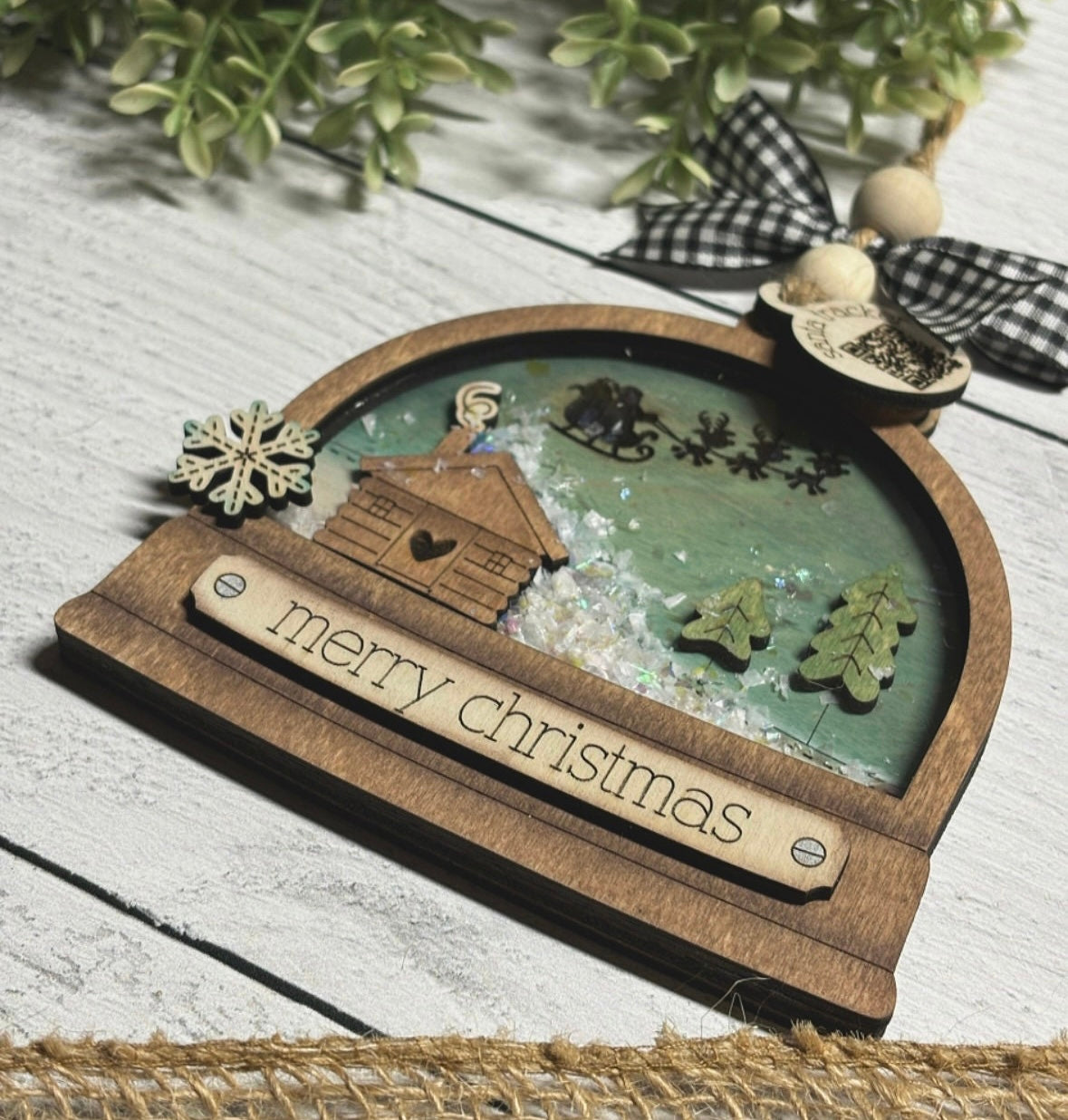 Santa Tracker Snow Globe Ornament 1-piece Wood Blank Set