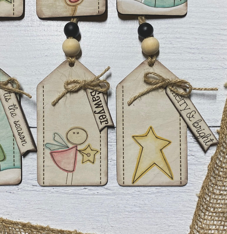 Faux Stitched Tag Set - Wood Blank Set