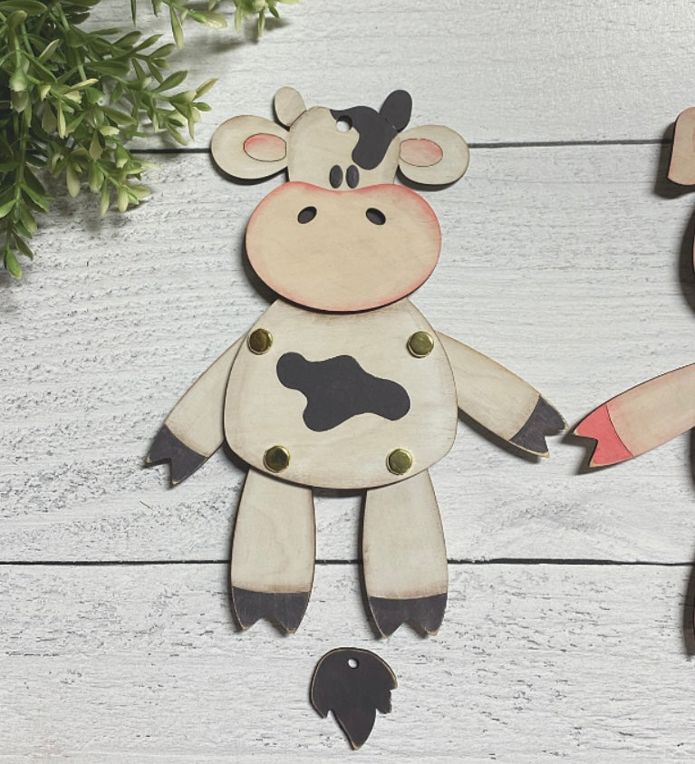 Cow and Pig Wood Puppet Ornament Wood Blank Set of 2