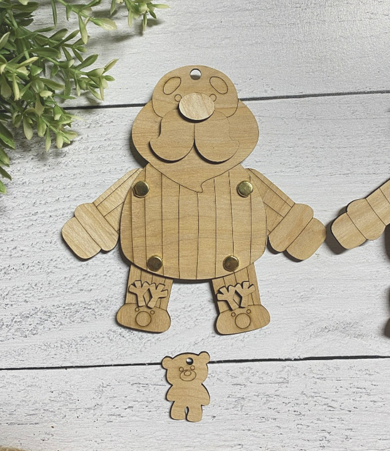 Santa and Elf Wood Puppet Ornament Wood Blank Set of 2