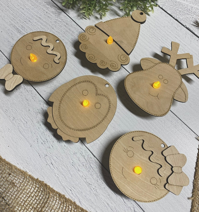 Tea Light 5-piece Wood Blank Set Santa, Reindeer, Gingerbread, Penguin