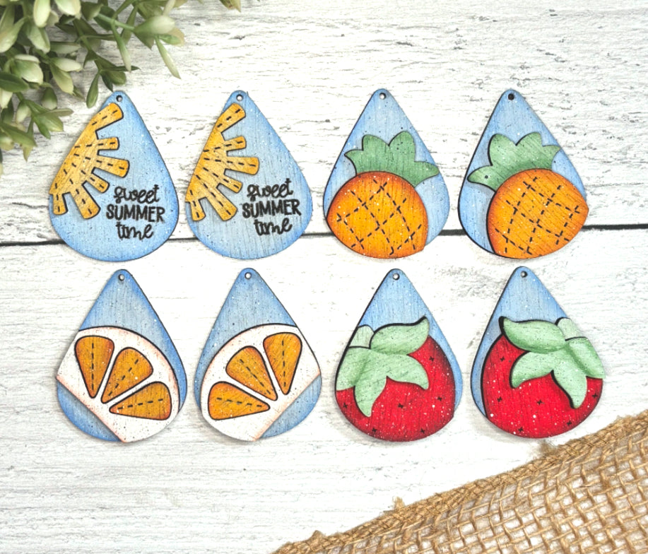 Sweet Summertime Earrings Wood Blank Set of 4