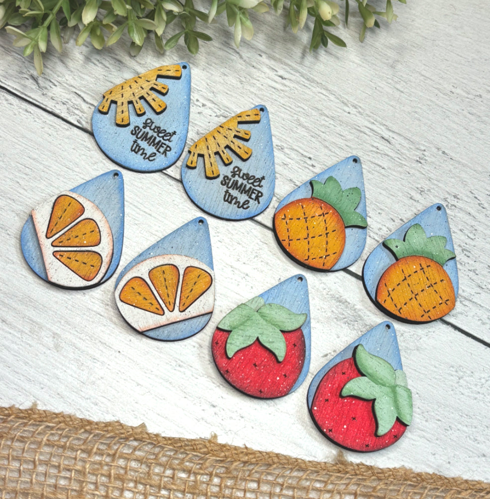 Sweet Summertime Earrings Wood Blank Set of 4