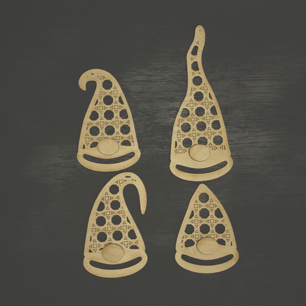 Rattan Gnome Macrame Beard Wood Blank Ornament Set of 4