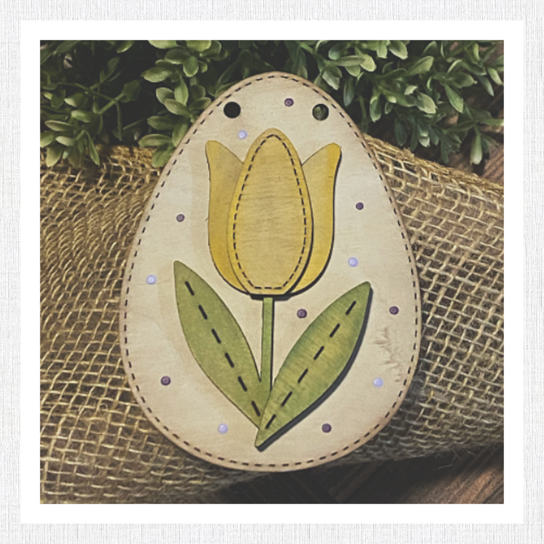 WOOD BLANK Hand Stitched Looking Easter Eggs. TAGS SINGLE HOLE