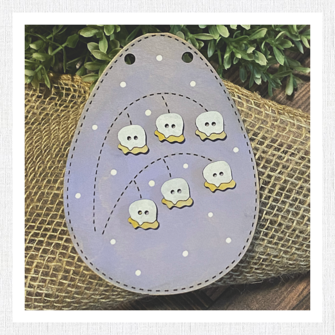 WOOD BLANK Hand Stitched Looking Easter Eggs. TAGS SINGLE HOLE