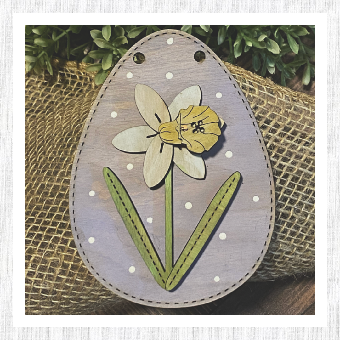 WOOD BLANK Hand Stitched Looking Easter Eggs. TAGS SINGLE HOLE