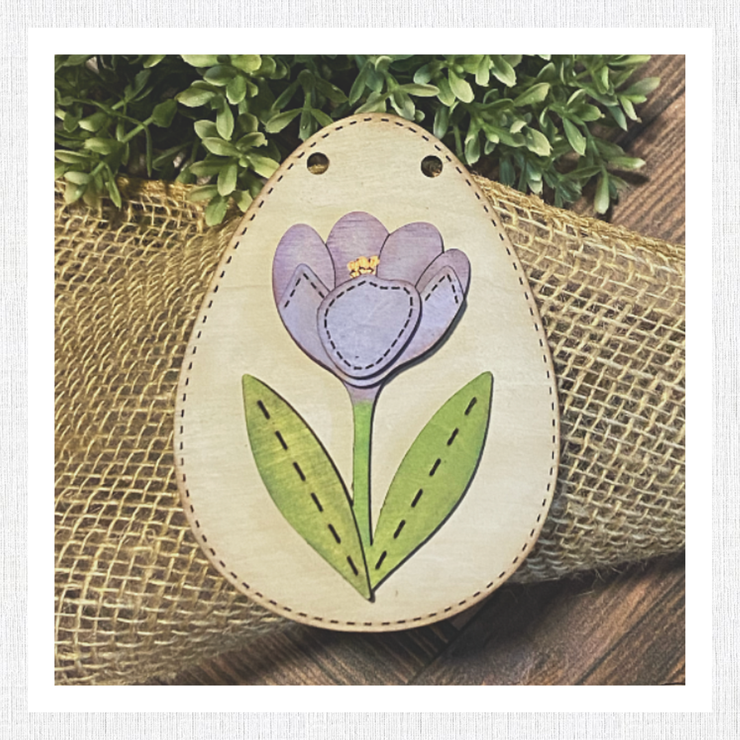 WOOD BLANK Hand Stitched Looking Easter Eggs. TAGS SINGLE HOLE