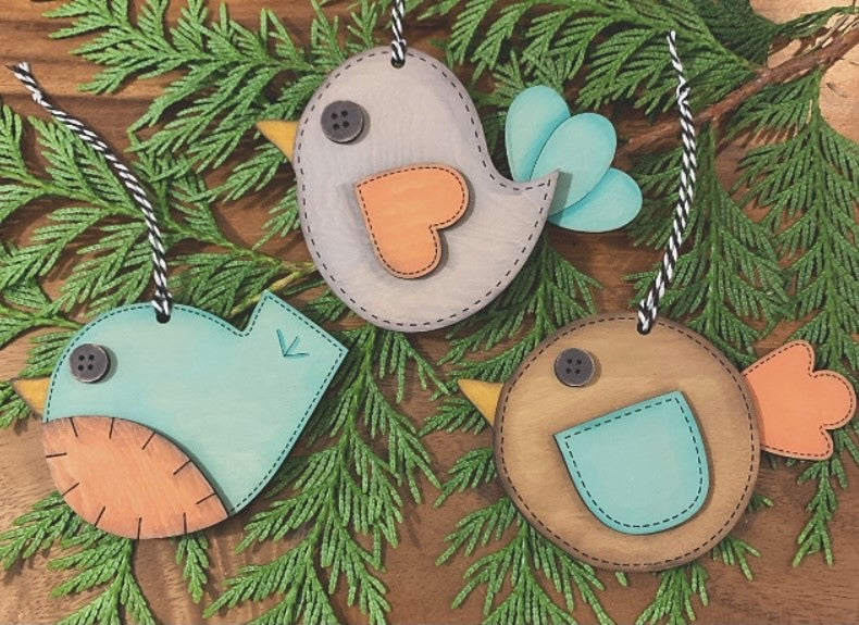 Set of 3 Hand Stitched Looking Bird Ornaments!